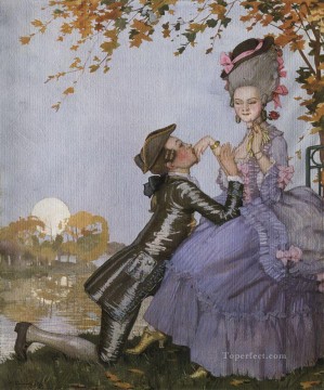  Somov Pintura Art%C3%ADstica - Un joven de rodillas delante de una dama 1916 Konstantin Somov